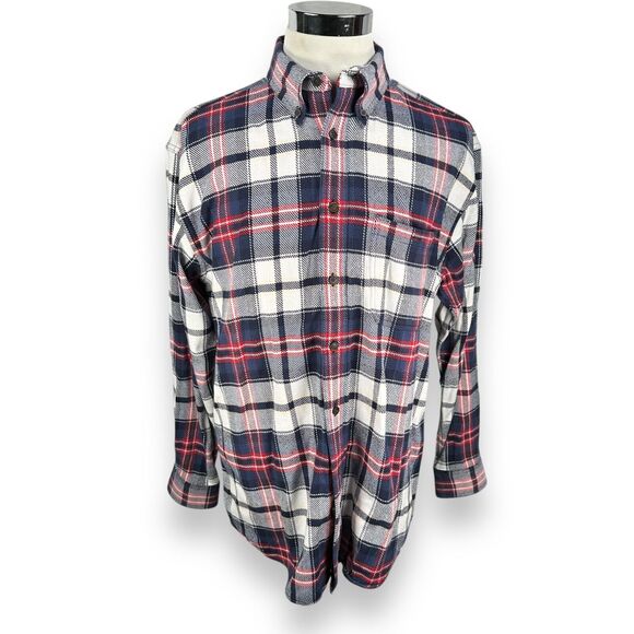Orvis Flannel Work Shirt Men’s Large Heavy Thick Button Down Red Blue Plaid - Picture 1 of 9